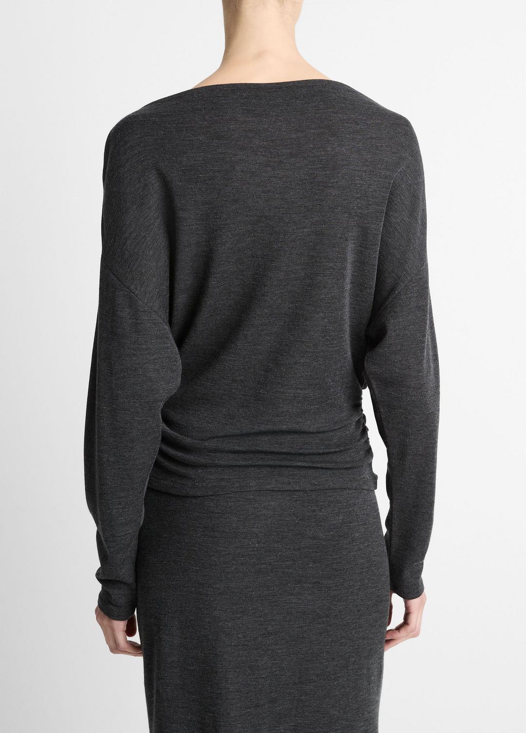 VINCE Women Draped Wool-Blend Slash-Neck Top in Long Sleeve