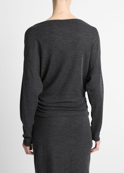 VINCE Women Draped Wool-Blend Slash-Neck Top in Long Sleeve