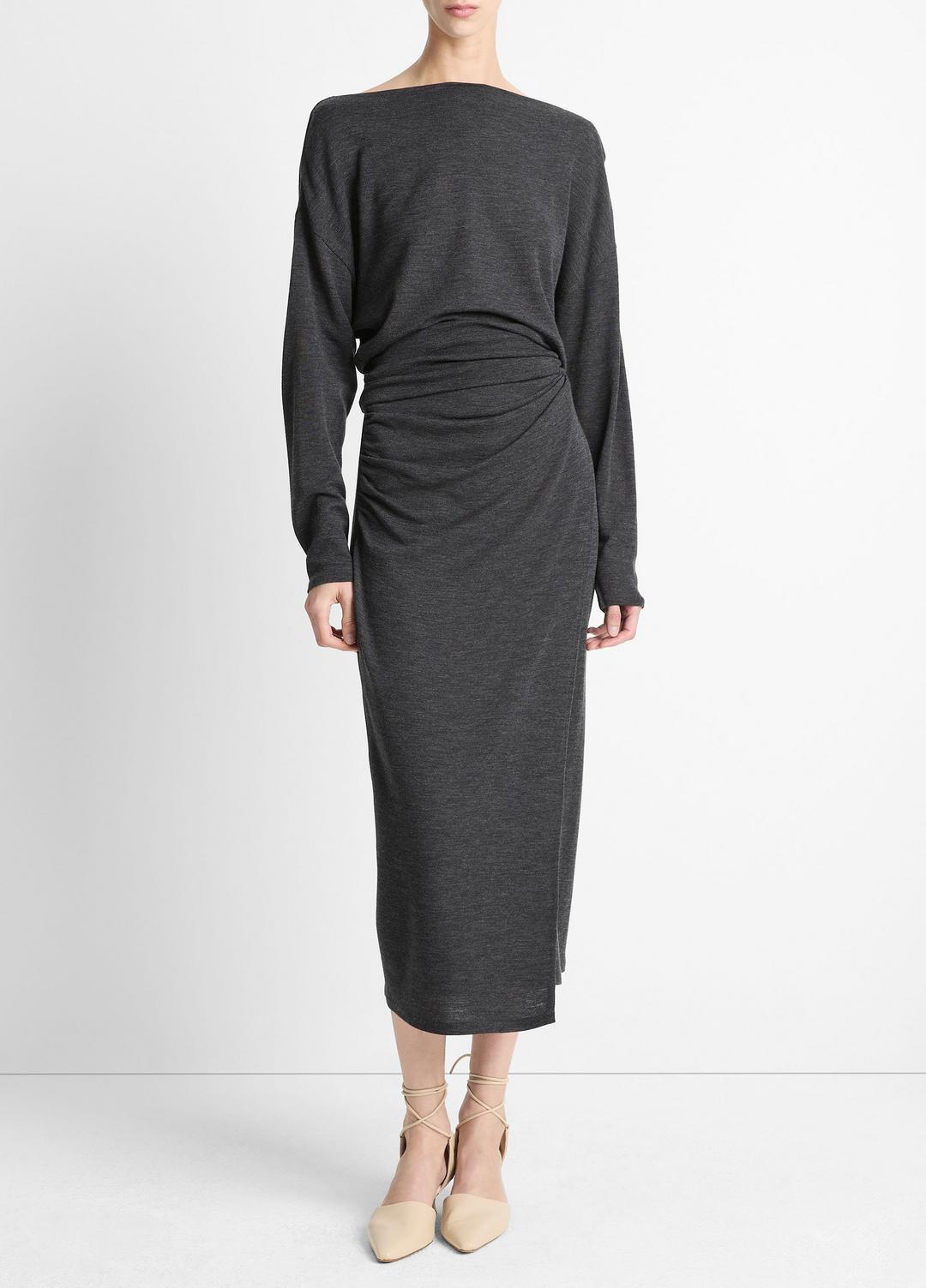 VINCE Women Draped Wool-Blend Slash-Neck Top in Long Sleeve