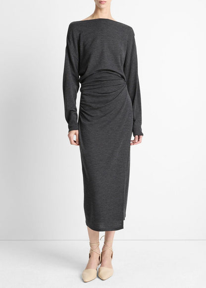 VINCE Women Draped Wool-Blend Slash-Neck Top in Long Sleeve