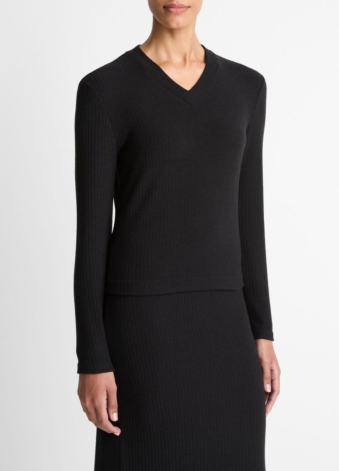 VINCE Women Cozy Rib High V-Neck Top in Long Sleeve