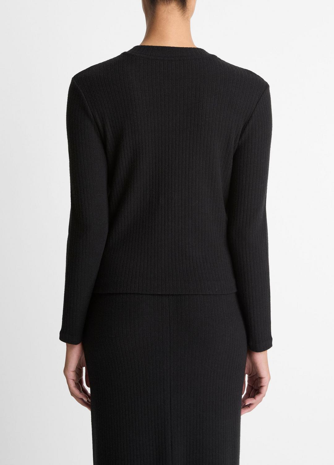 VINCE Women Cozy Rib High V-Neck Top in Long Sleeve