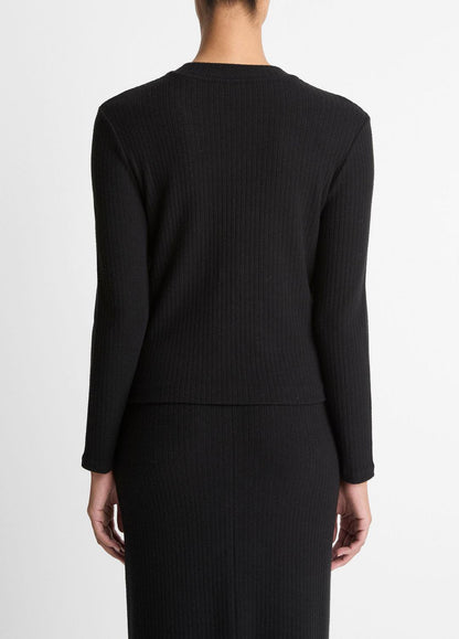 VINCE Women Cozy Rib High V-Neck Top in Long Sleeve