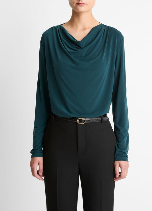 VINCE Women Matte Jersey Cowl-Neck Top in Long Sleeve