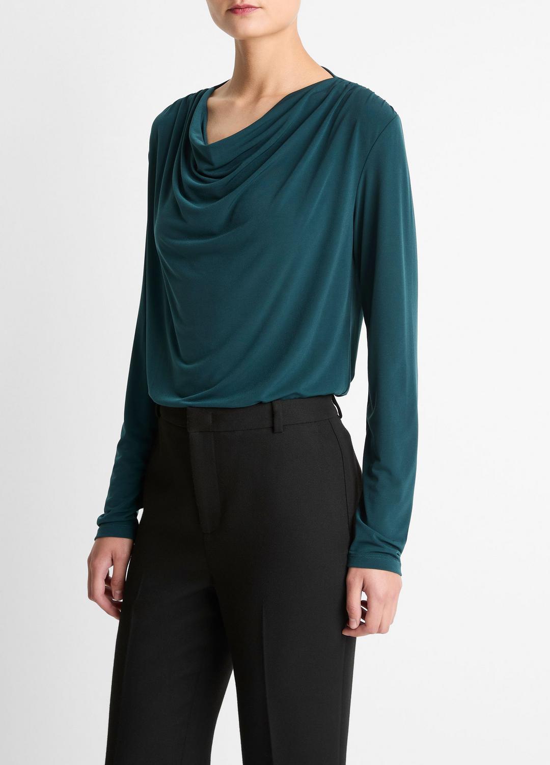 VINCE Women Matte Jersey Cowl-Neck Top in Long Sleeve