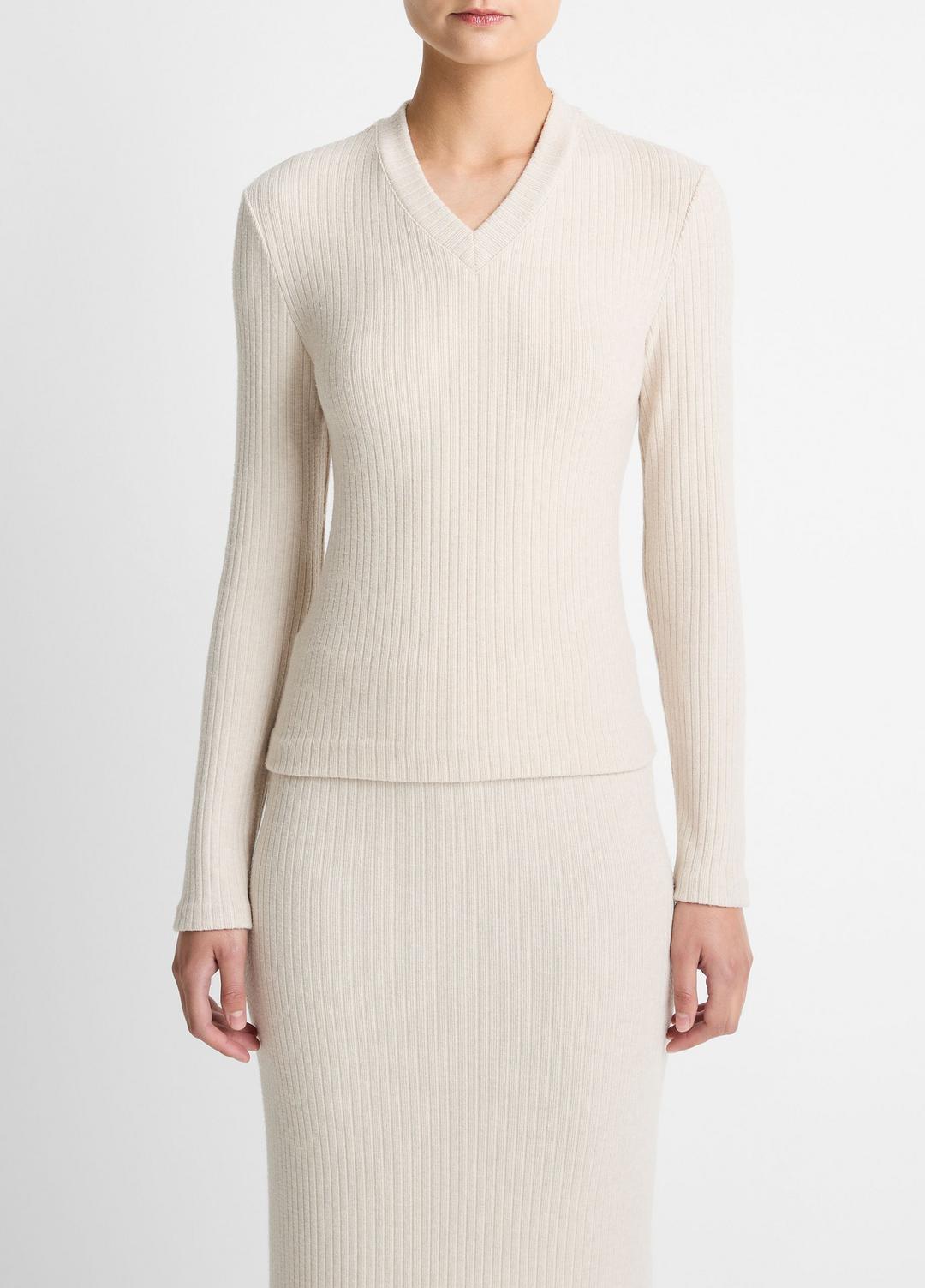VINCE Women Cozy Rib High V-Neck Top in Long Sleeve