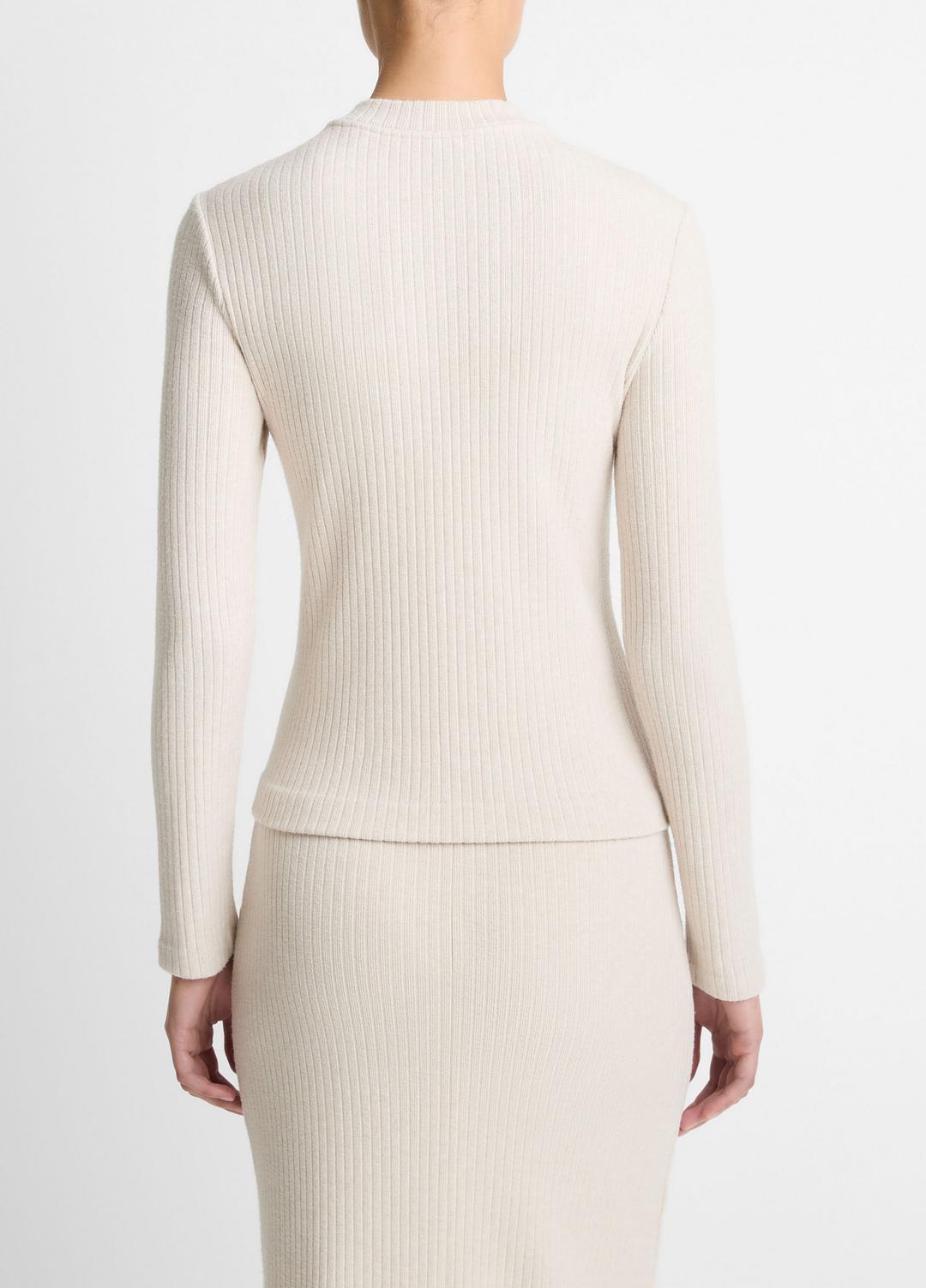 VINCE Women Cozy Rib High V-Neck Top in Long Sleeve