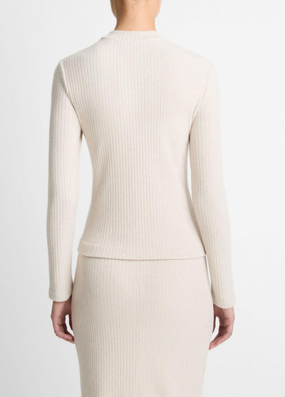VINCE Women Cozy Rib High V-Neck Top in Long Sleeve