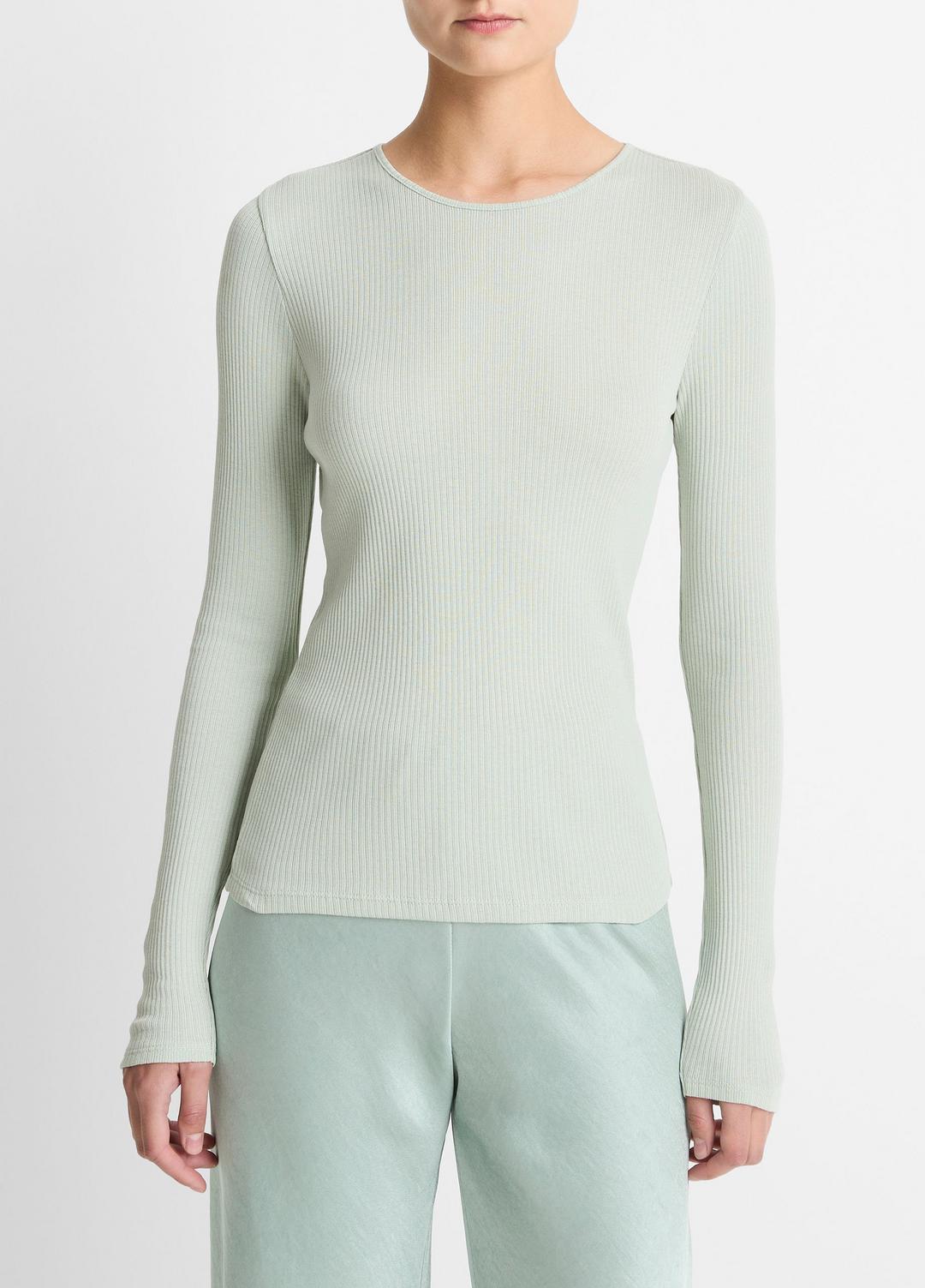 VINCE Women Ribbed Pima Cotton Long-Sleeve T-Shirt in Long Sleeve