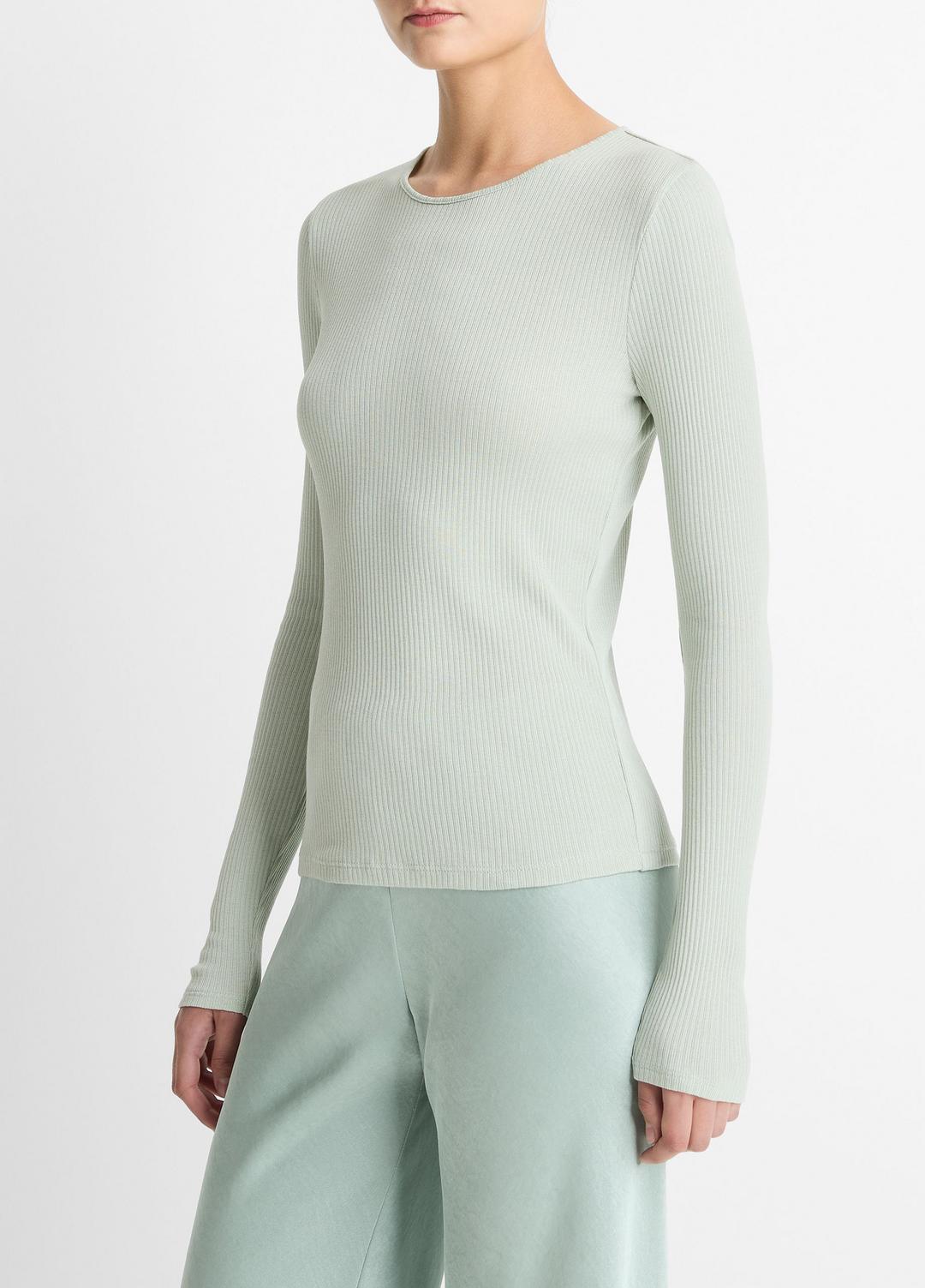 VINCE Women Ribbed Pima Cotton Long-Sleeve T-Shirt in Long Sleeve