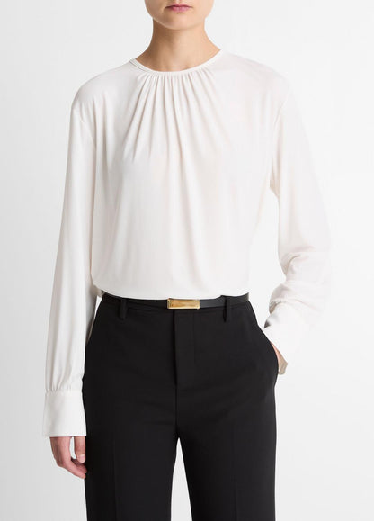 VINCE Women Matte Jersey Gathered Blouse in Long Sleeve