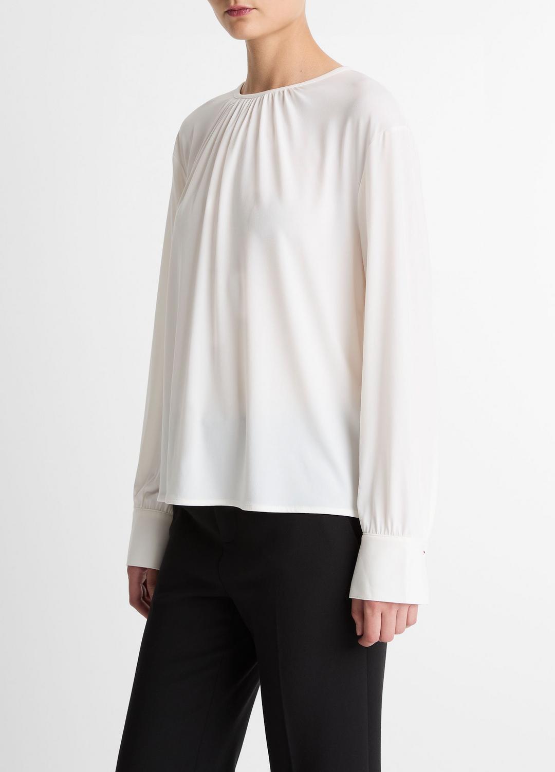 VINCE Women Matte Jersey Gathered Blouse in Long Sleeve