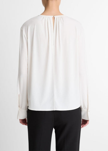VINCE Women Matte Jersey Gathered Blouse in Long Sleeve