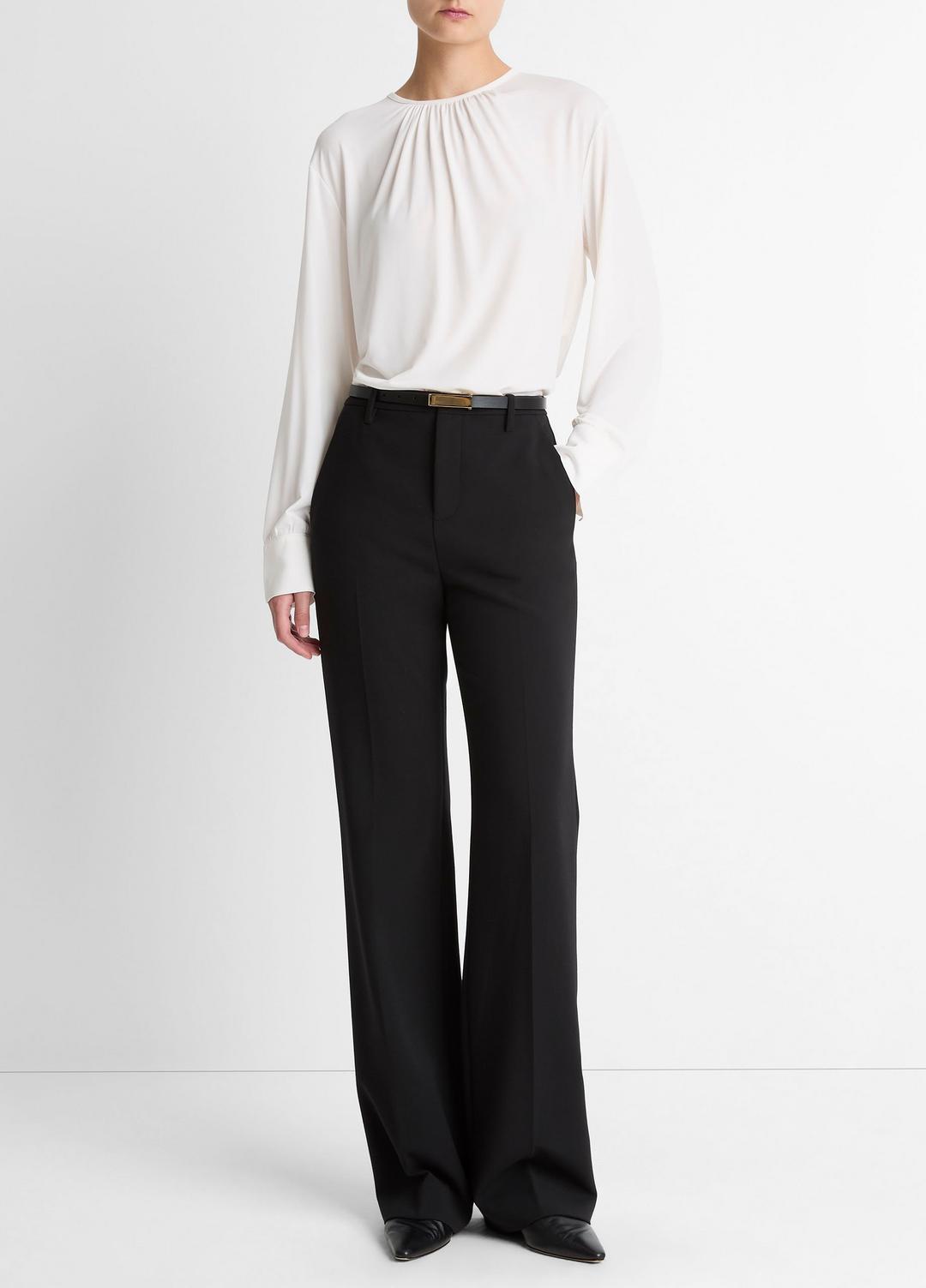 VINCE Women Matte Jersey Gathered Blouse in Long Sleeve