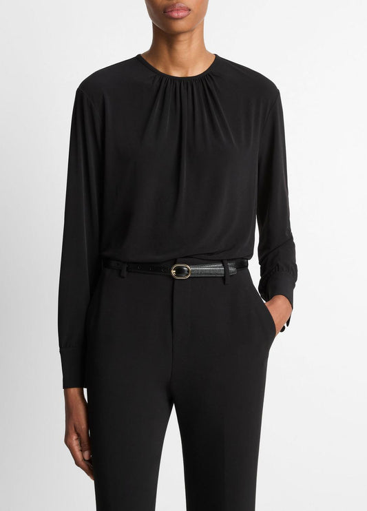 VINCE Women Matte Jersey Gathered Blouse in Long Sleeve