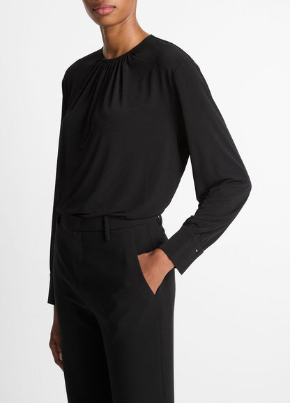 VINCE Women Matte Jersey Gathered Blouse in Long Sleeve