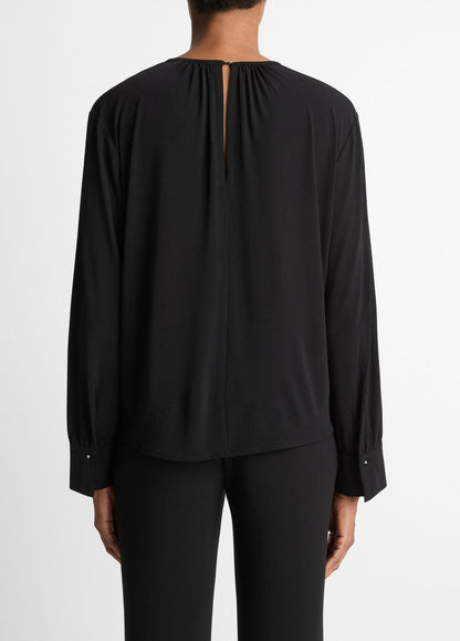 VINCE Women Matte Jersey Gathered Blouse in Long Sleeve