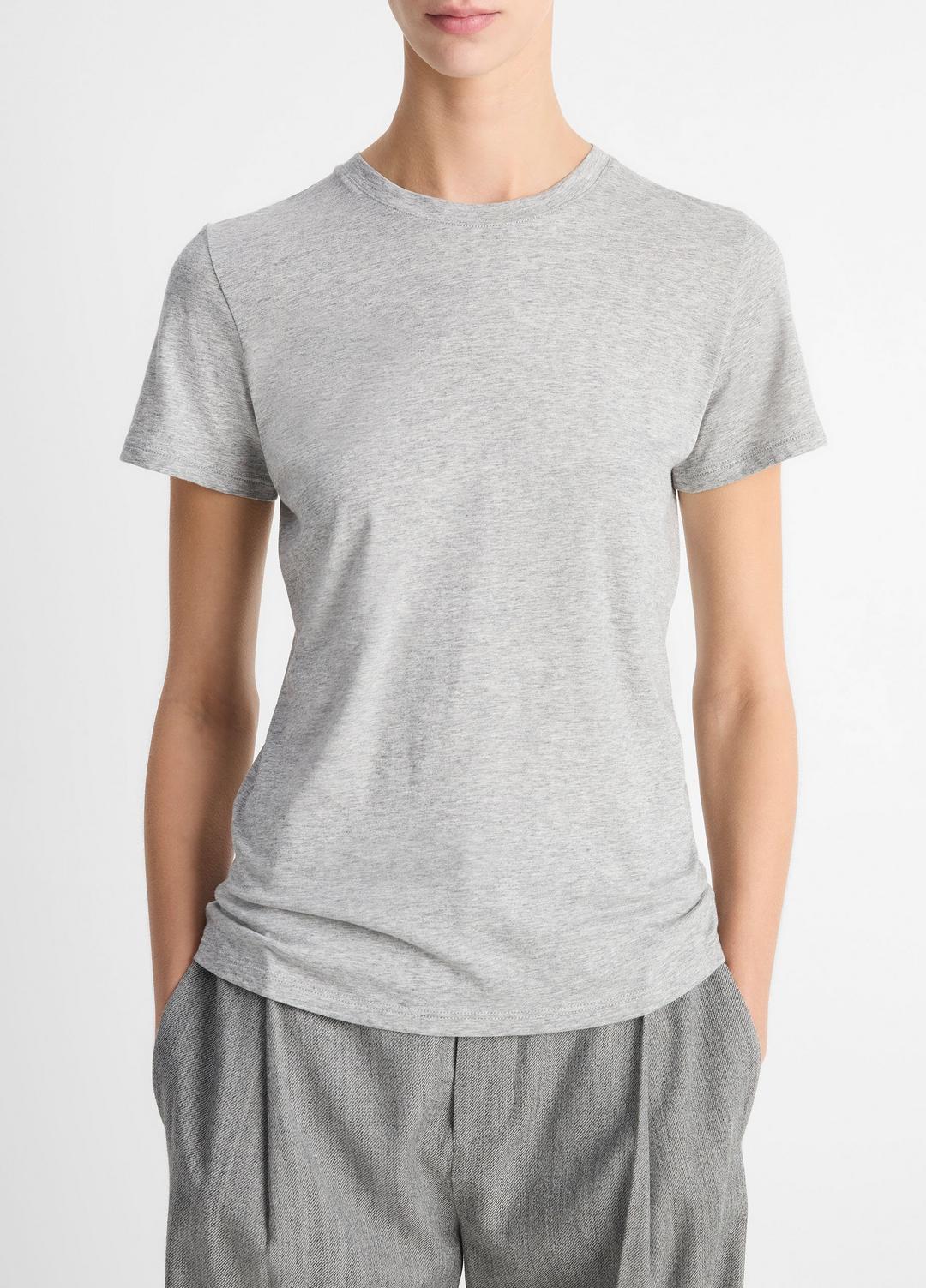 VINCE Women Essential Pima Cotton Crew Neck T-Shirt in Short Sleeve