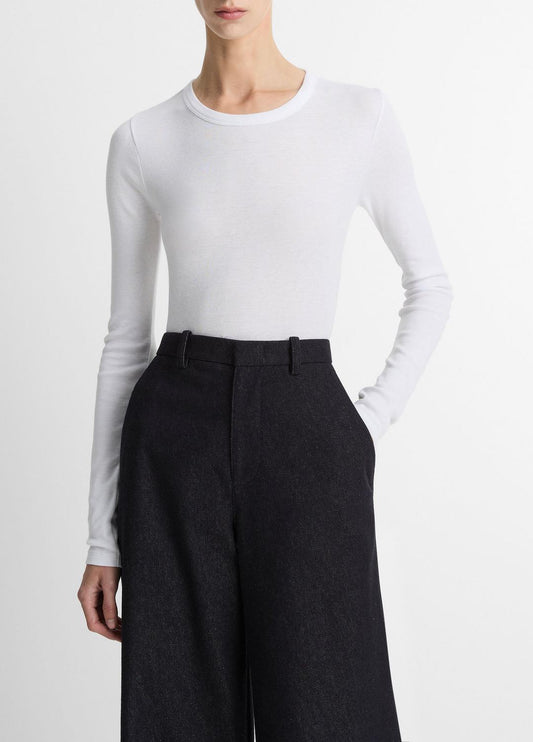 VINCE Women Essential Pima Cotton-Blend Long-Sleeve T-Shirt in Long Sleeve