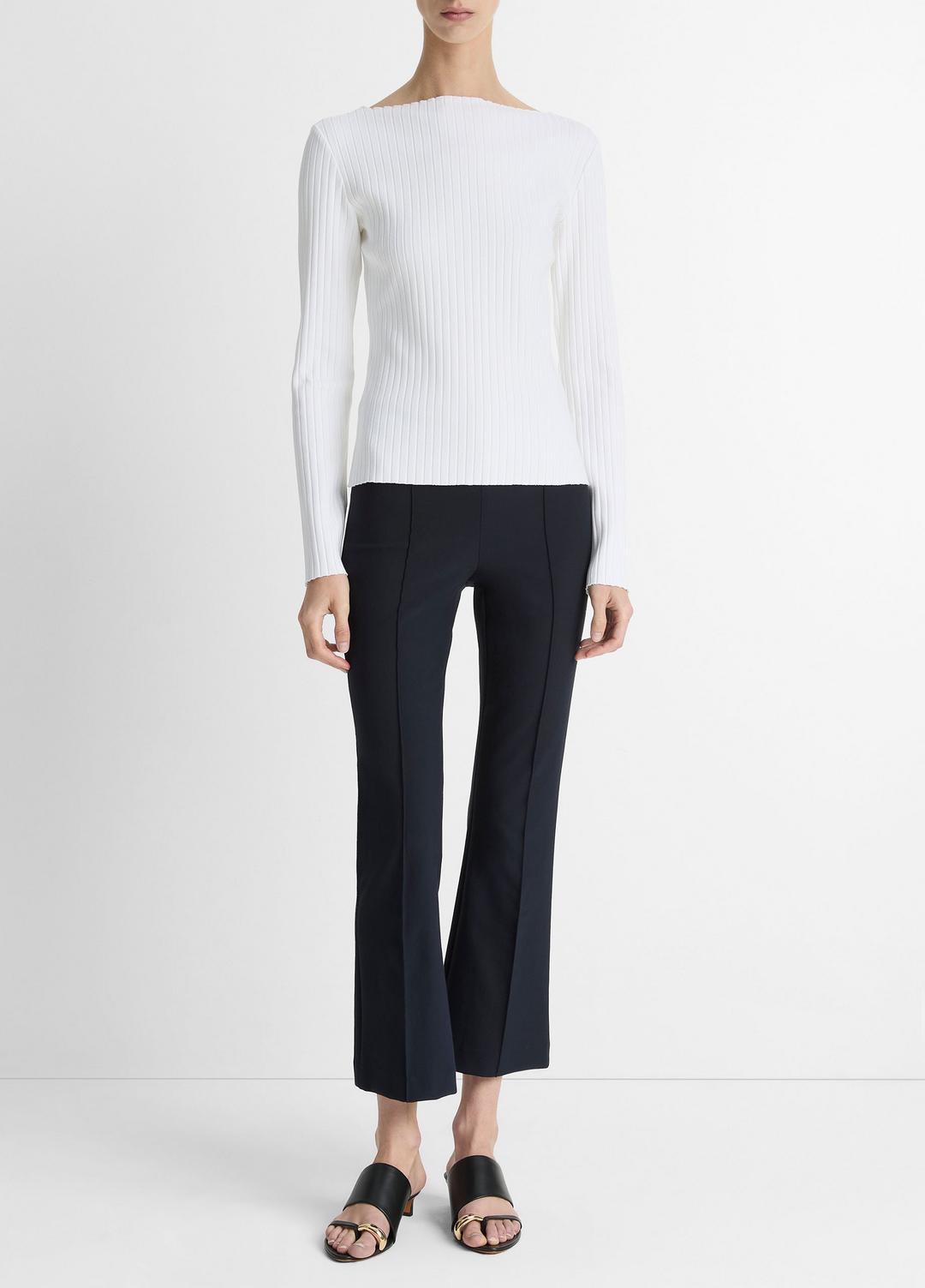 VINCE Women Ribbed Cotton-Blend Slash-Neck Long-Sleeve Top in Long Sleeve
