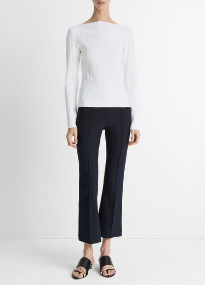 VINCE Women Ribbed Cotton-Blend Slash-Neck Long-Sleeve Top in Long Sleeve