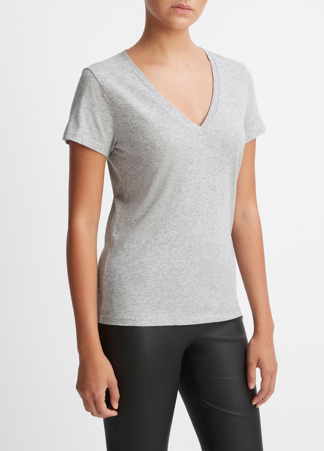 VINCE Women Essential Pima Cotton V-Neck T-Shirt in Short Sleeve