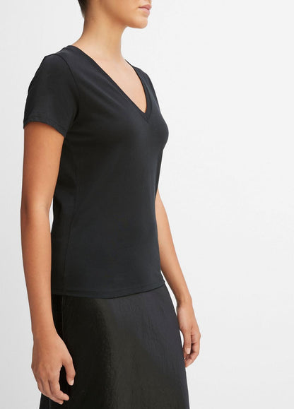 VINCE Women Essential Pima Cotton V-Neck T-Shirt in Short Sleeve
