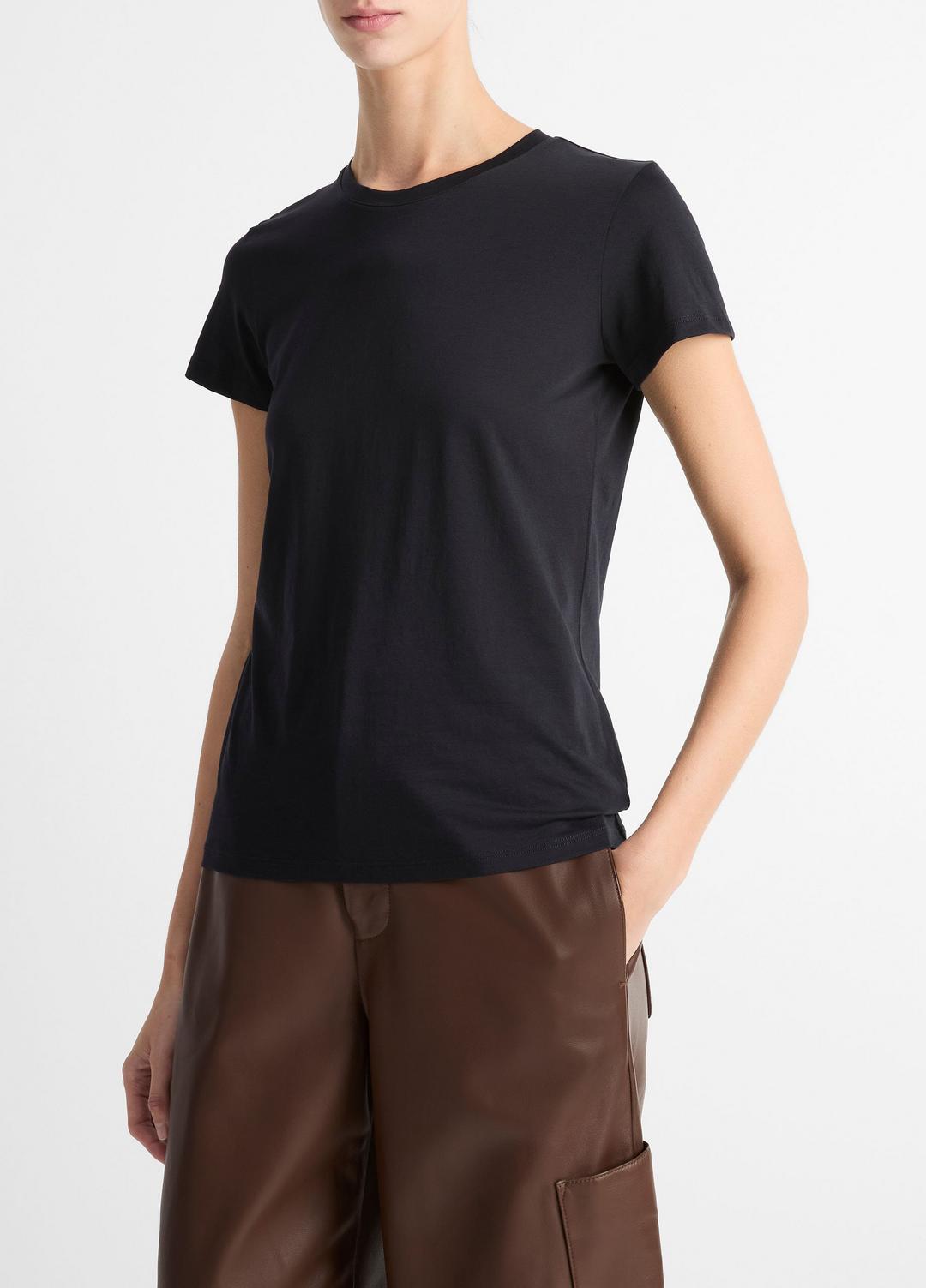 VINCE Women Essential Pima Cotton Crew Neck T-Shirt in Short Sleeve