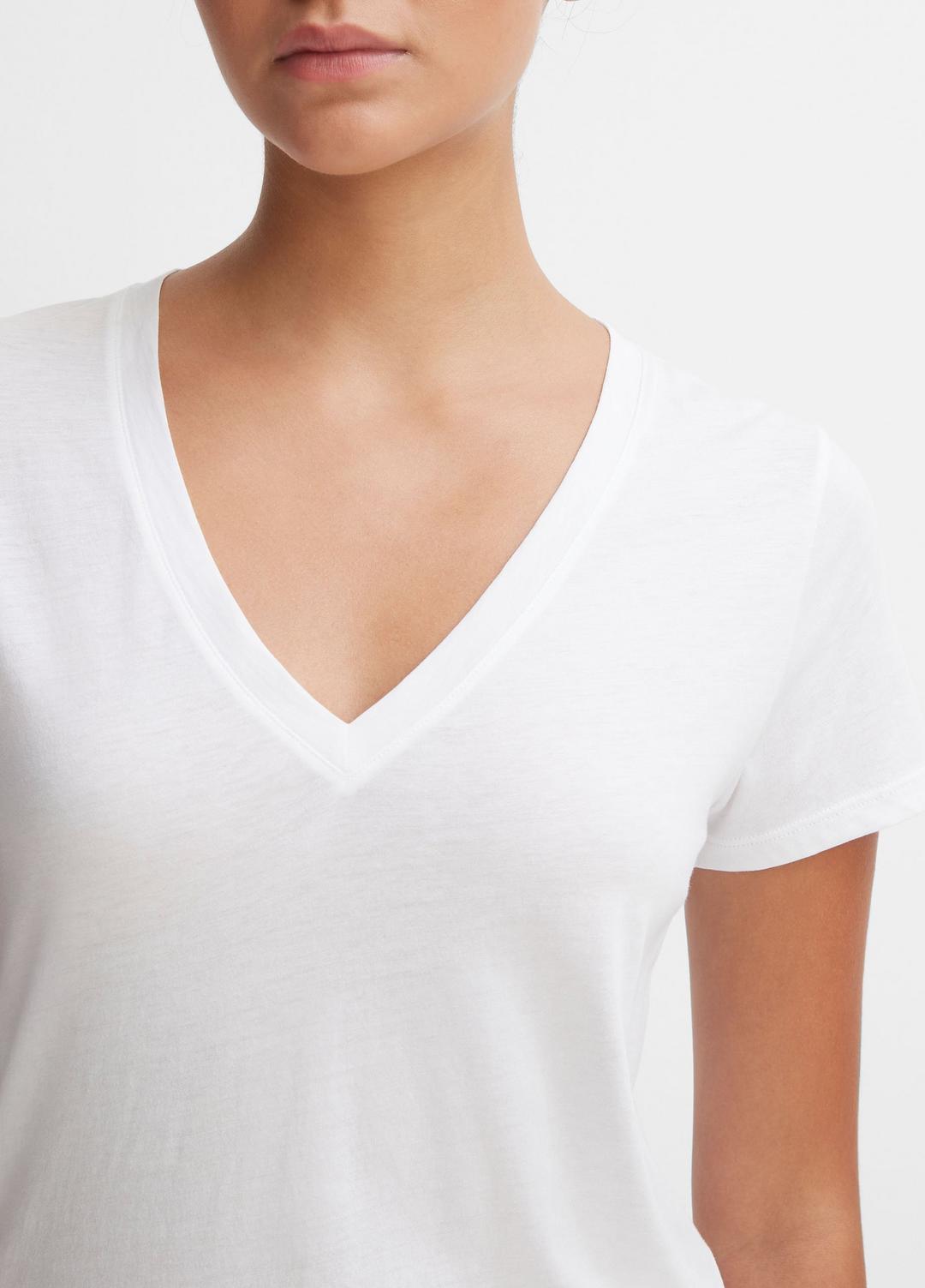 VINCE Women Essential Pima Cotton V-Neck T-Shirt in Short Sleeve