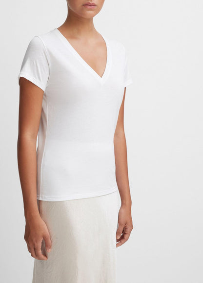 VINCE Women Essential Pima Cotton V-Neck T-Shirt in Short Sleeve