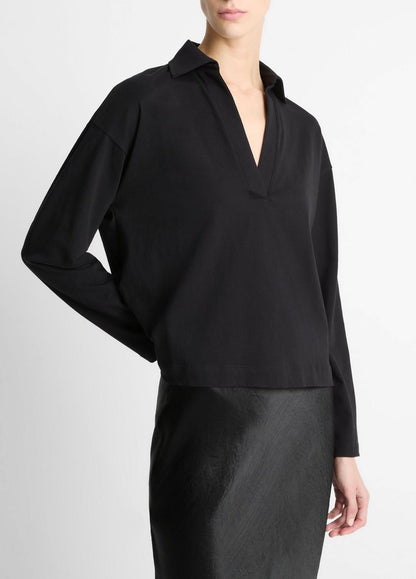VINCE Women Easy Pima Cotton Long-Sleeve Polo Shirt in Long Sleeve