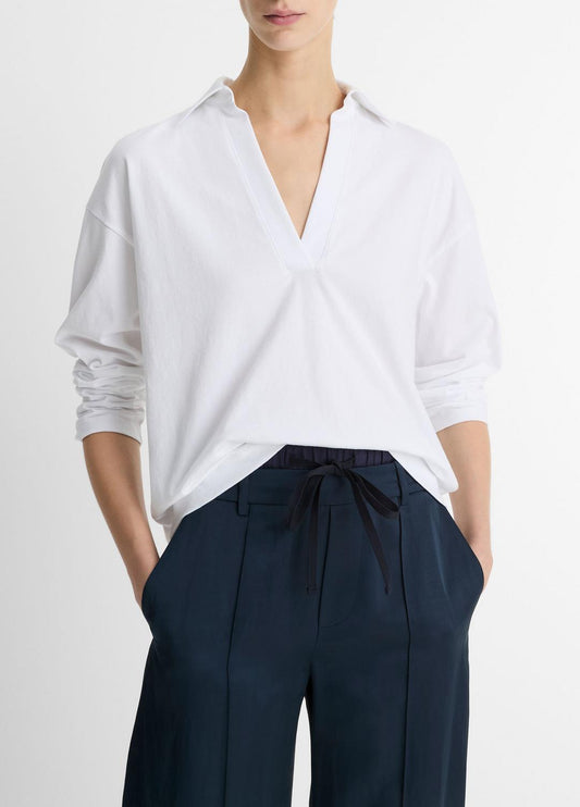 VINCE Women Easy Pima Cotton Long-Sleeve Polo Shirt in Long Sleeve