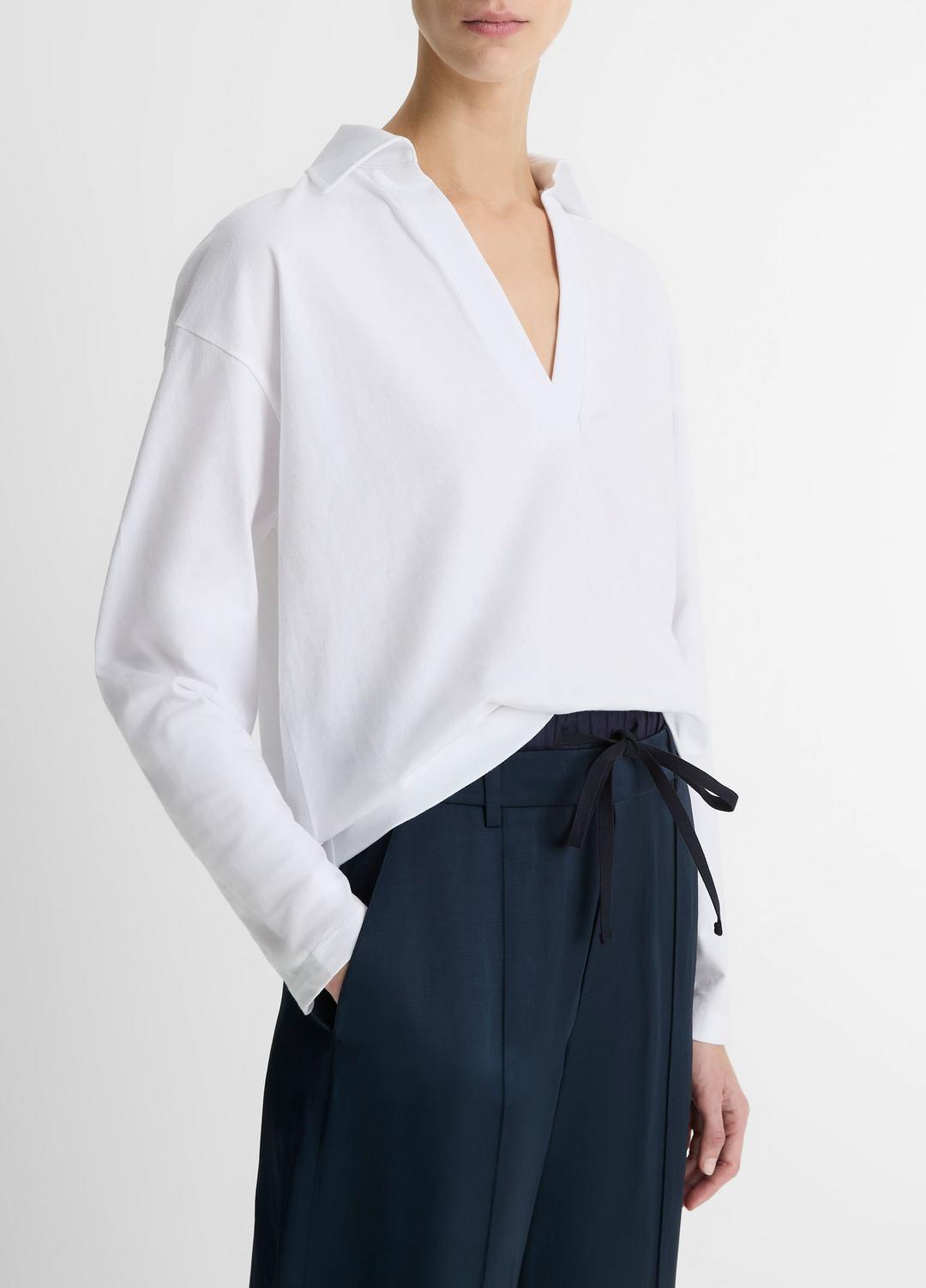 VINCE Women Easy Pima Cotton Long-Sleeve Polo Shirt in Long Sleeve