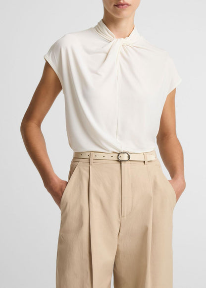 VINCE Women Twist-Neck Matte Jersey Cap-Sleeve Top  in Short Sleeve