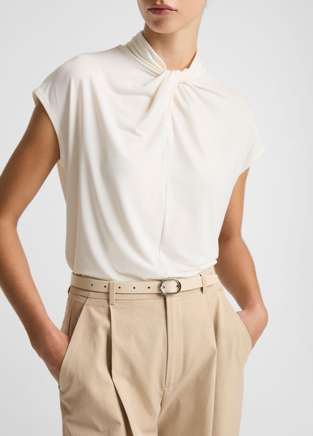 VINCE Women Twist-Neck Matte Jersey Cap-Sleeve Top  in Short Sleeve