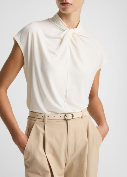VINCE Women Twist-Neck Matte Jersey Cap-Sleeve Top  in Short Sleeve