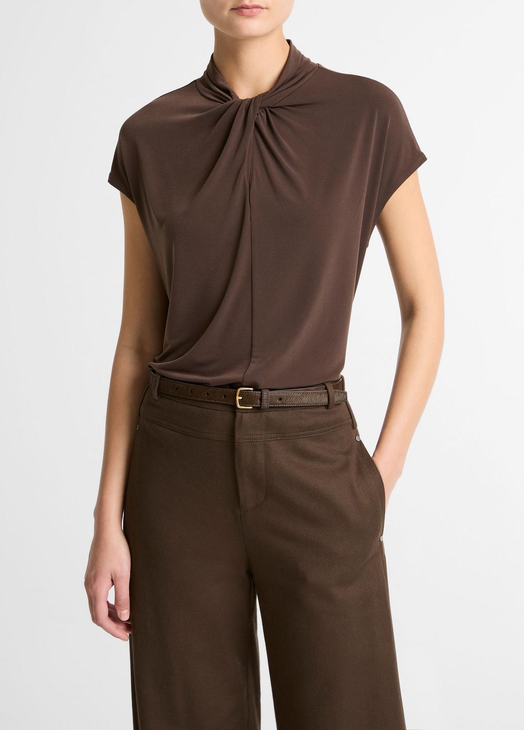VINCE Women Twist-Neck Matte Jersey Cap-Sleeve Top  in Short Sleeve