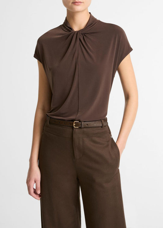 VINCE Women Twist-Neck Matte Jersey Cap-Sleeve Top  in Short Sleeve