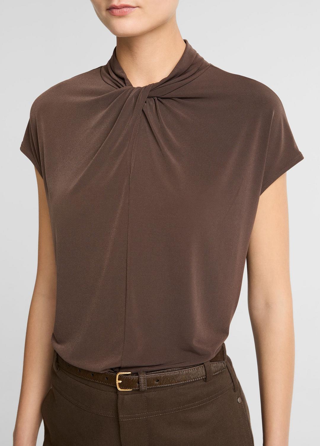 VINCE Women Twist-Neck Matte Jersey Cap-Sleeve Top  in Short Sleeve