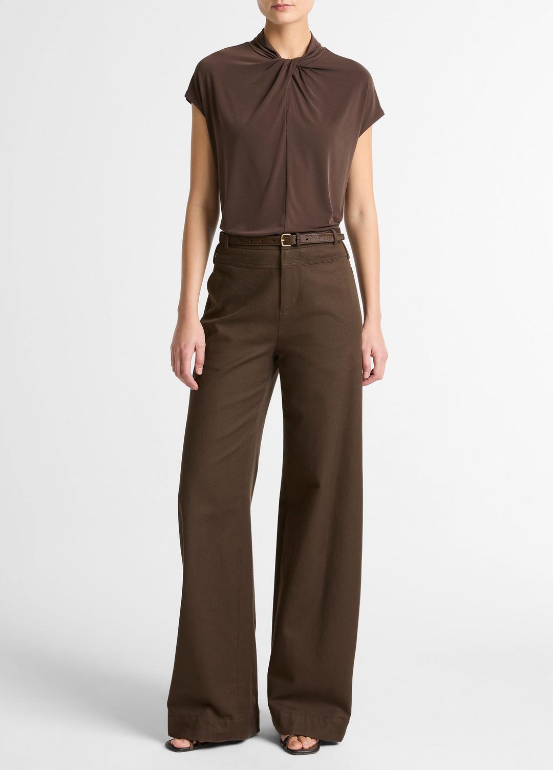 VINCE Women Twist-Neck Matte Jersey Cap-Sleeve Top  in Short Sleeve