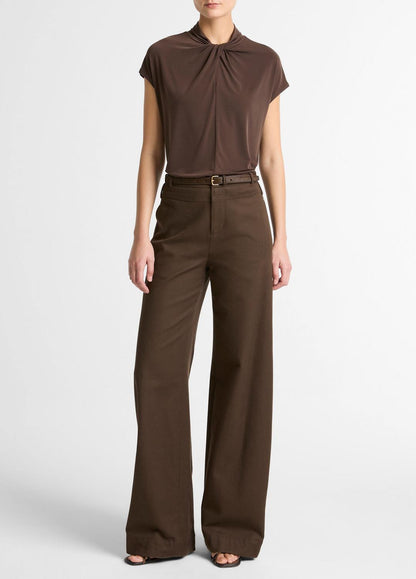 VINCE Women Twist-Neck Matte Jersey Cap-Sleeve Top  in Short Sleeve