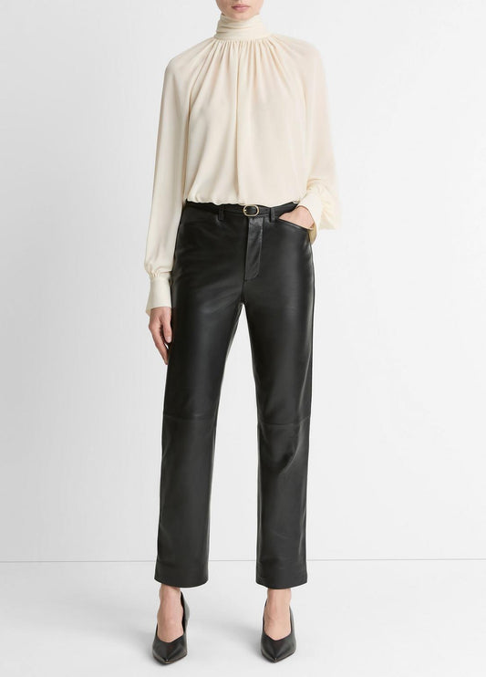 VINCE Women Leather Straight-Leg Trouser in Trousers
