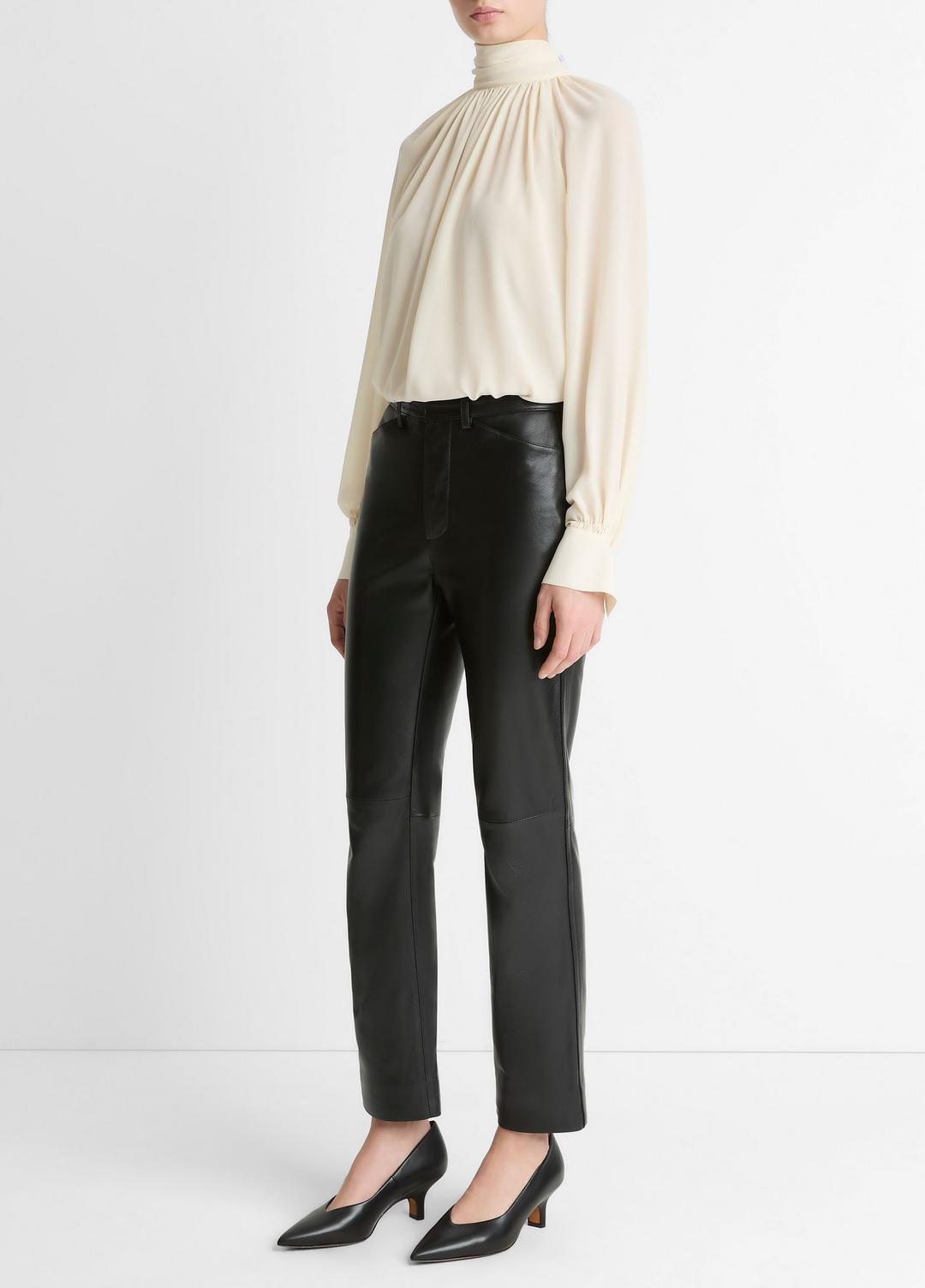 VINCE Women Leather Straight-Leg Trouser in Trousers