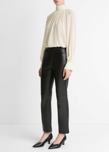 VINCE Women Leather Straight-Leg Trouser in Trousers