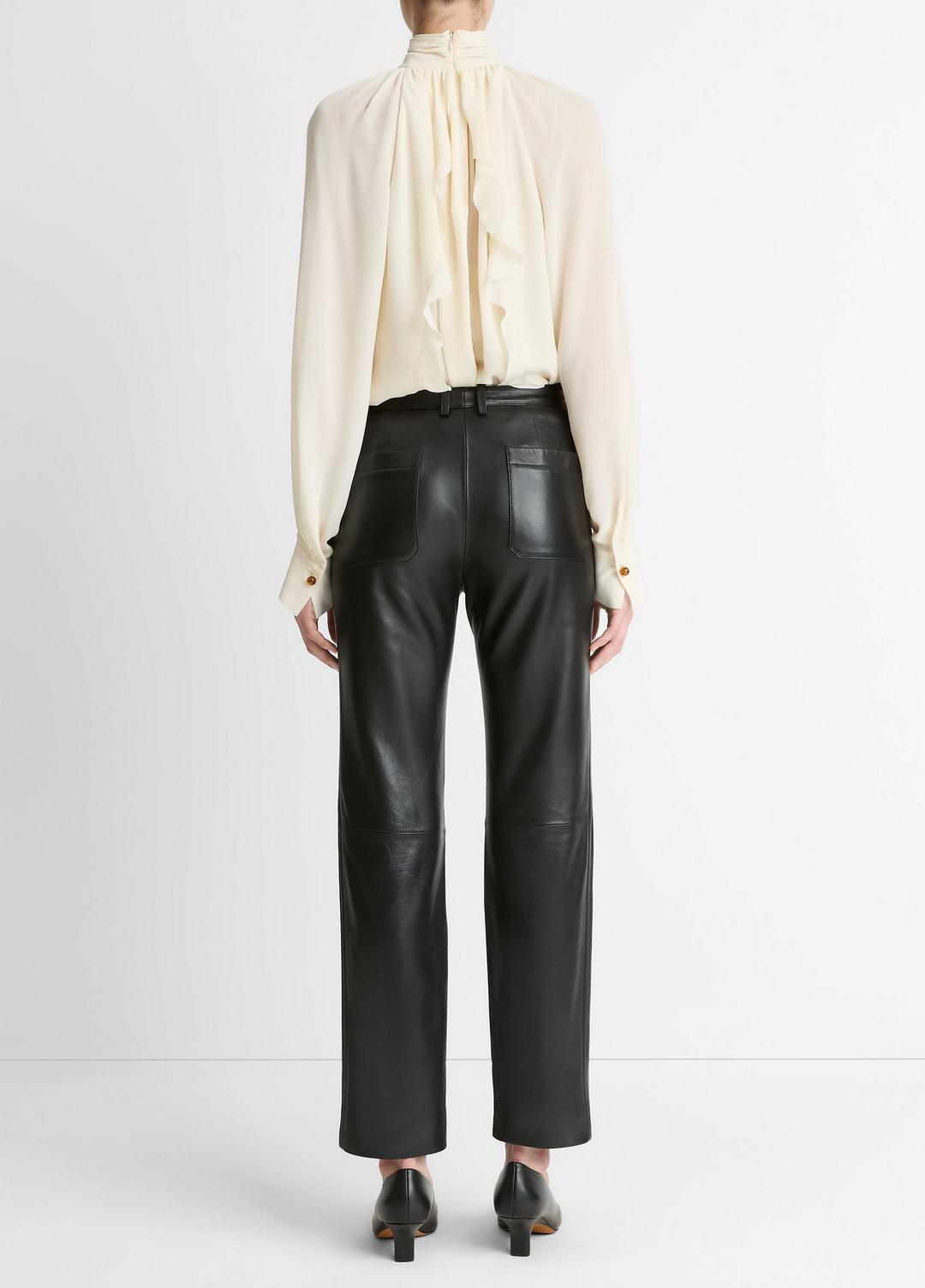 VINCE Women Leather Straight-Leg Trouser in Trousers