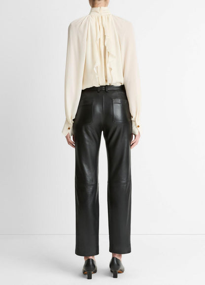 VINCE Women Leather Straight-Leg Trouser in Trousers