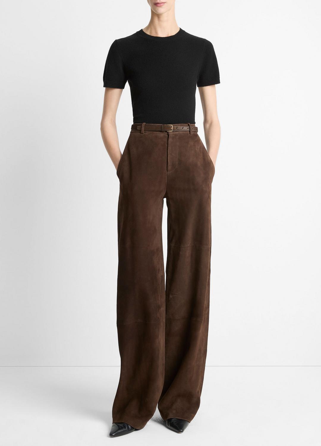 VINCE Women Suede Mid-Rise Trouser in Trousers