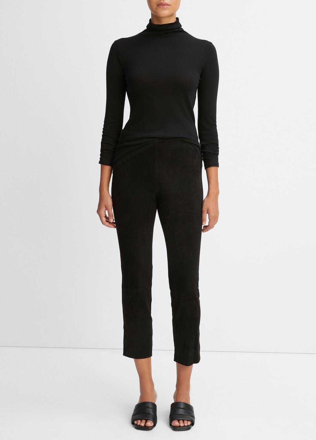 VINCE Women Stretch Suede Split Hem Crop Legging in Leggings