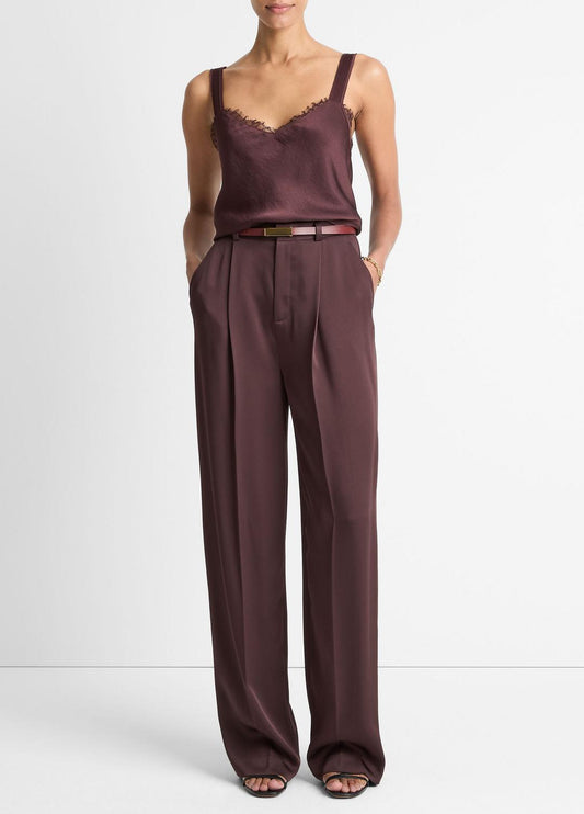 VINCE Women Satin Pleated Wide-Leg Trouser in Trousers