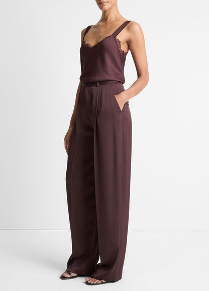 VINCE Women Satin Pleated Wide-Leg Trouser in Trousers